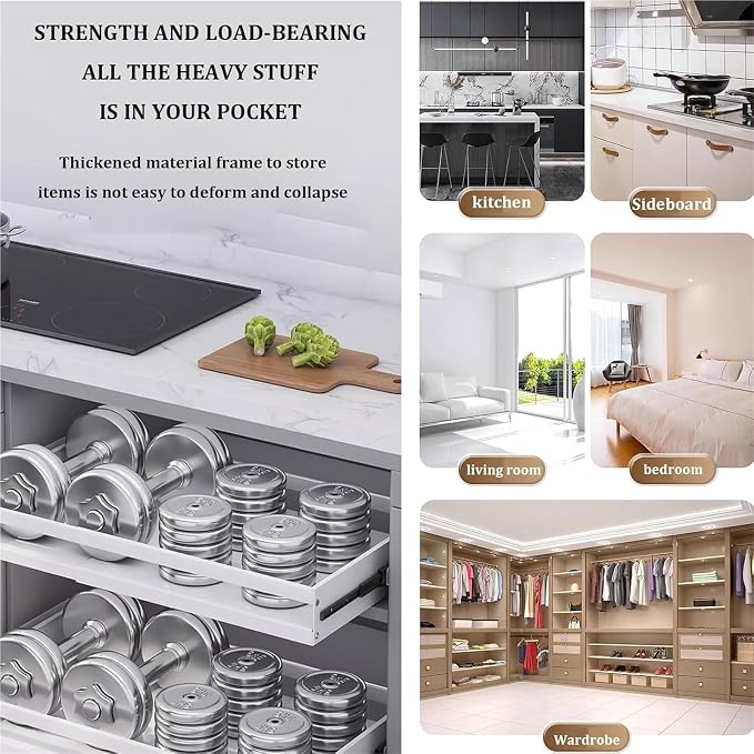 Pull out Cabinet Organizer,Under Sink Organizer, Roll out Storage Shelf Storage for Pantry,Extendable Drawer For Kitchen Storage,No Need Drill and Nailing,for Kitchen, Living Room, Home.(Black,ONE-47*