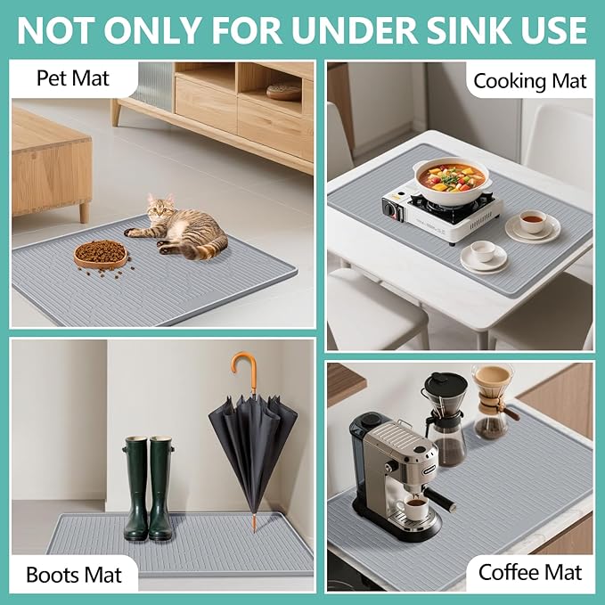 27" x 27" Under Sink Mat for Kitchen Lanstics Under Sink Organizer Waterproof Raised Edge Silicone Mat Sink Protector Silicone Organizers Tray for Kitchen Bathroom