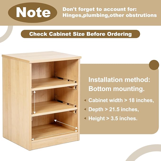 17" Pull Out Cabinet Drawer (Fits 18" Cabinet Opening), Wood Slide Out Cabinet Shelf Organizer with Ball Bearing Slides, Clear Lacquer Finish, Heavy Duty Kitchen Cabinet Pull Out Shelves