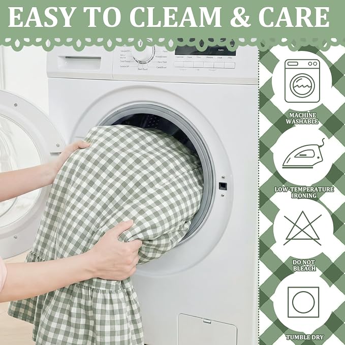 Green Ruffle Gingham Sink Skirt Self-Adhesive Bathroom Stitch Self Stick Adhesive Fabric Under Sink Curtain Skirt 55'' x 32'' for Bathroom Kitchen Laundry Utility Room Decor (32 x 55in)