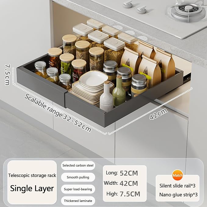 Pull Out Drawers for Cabinets Pull Out Cabinet Organizer Pull Out Drawers Storage Shelves for Kitchen Cabinets Adjustable Width Pull Out Drawer No Drilling and Nailing Required