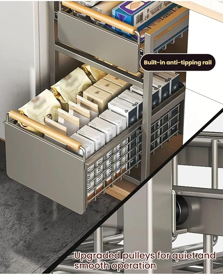 Pull Out Shelf Kitchen Storage Drawer- Slide Out Drawers for Kitchen Cabinets No Drill Shelves(Gray,40x28x39 cm)