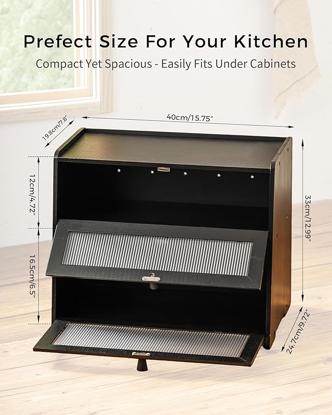 Double layer Bread Box for Kitchen Countertop Vitamin Bottle Storage Supplement Bottle Organizer Vitamin Organizer(Black)