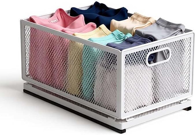 Pull-Out Cabinet Organizer W 9.4"x D 15.7"XH 8.3" Metal Steel Slide Basket with Adhesive Rails for Kitchen, Closet, Pantry Storage bathroom Sliding Drawer Rack undersink shelf