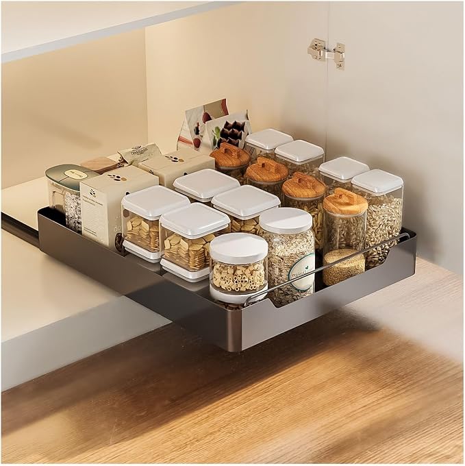 cupboardPull Out Drawer Kitchen Telescopic Drawer Retrofit Pull Slide Out Drawer with Handle Storage Shelves for Kitchen Cabinets with Adhesive Film Pull Out Drawer No Drilling