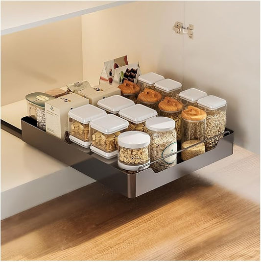 cupboardPull Out Drawer Kitchen Telescopic Drawer Retrofit Pull Slide Out Drawer with Handle Storage Shelves for Kitchen Cabinets with Adhesive Film Pull Out Drawer No Drilling