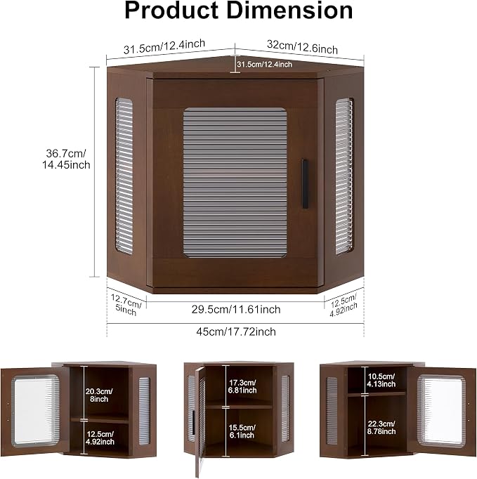 TQVAI Bread Box for Kitchen Countertop Large Corner Bread Loaf Storage Container Double Layer Wooden Bread Boxes Bin Farmhouse Pantry Shelf with Acrylic Window, Retro Brown