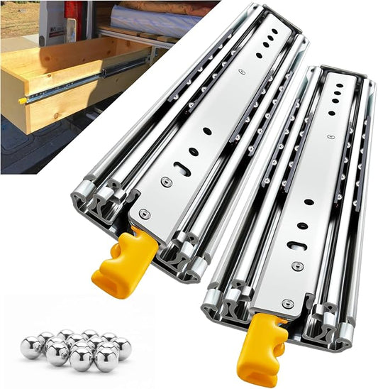 Heavy Duty Locking Drawer Slides Full Extension Runners with Lock 12 14 16 18 20 22 24 26 28 30 32 34 36 38 40 44 48 52 56 60 Inch Side Mount Rails for Drawer Capacity 381lb 1 Pair