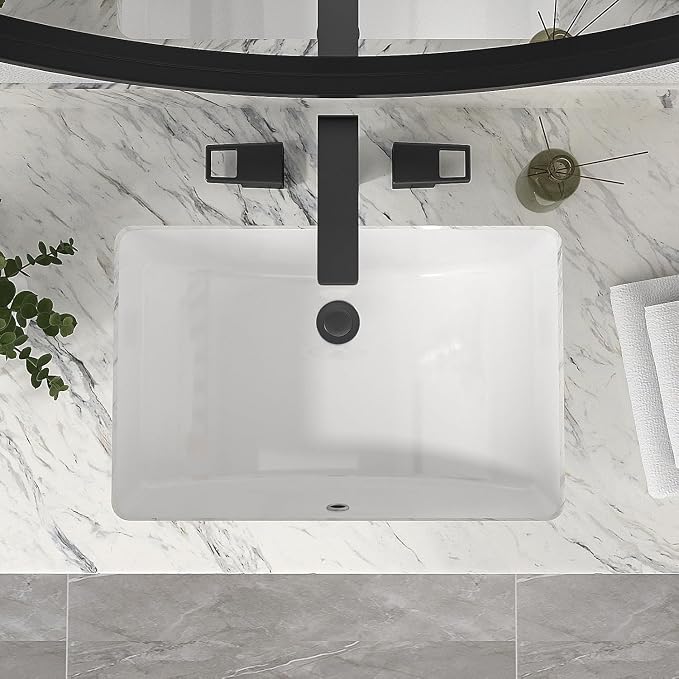 Mocoloo Undermount Bathroom Sinks 21 x 15 Inch Rectangle White Porcelain Ceramic Bathroom Sink 8 Inch Deep Basin with Overflow Small Lavatory Vanity Top Sink Under Counter