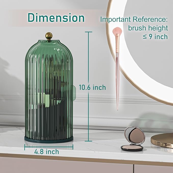 GAXmi Makeup Brush Holder with Lid Rotating Cosmetic Organizer, All Green | 360 Rotation, Waterproof, Dustproof, Moistureproof