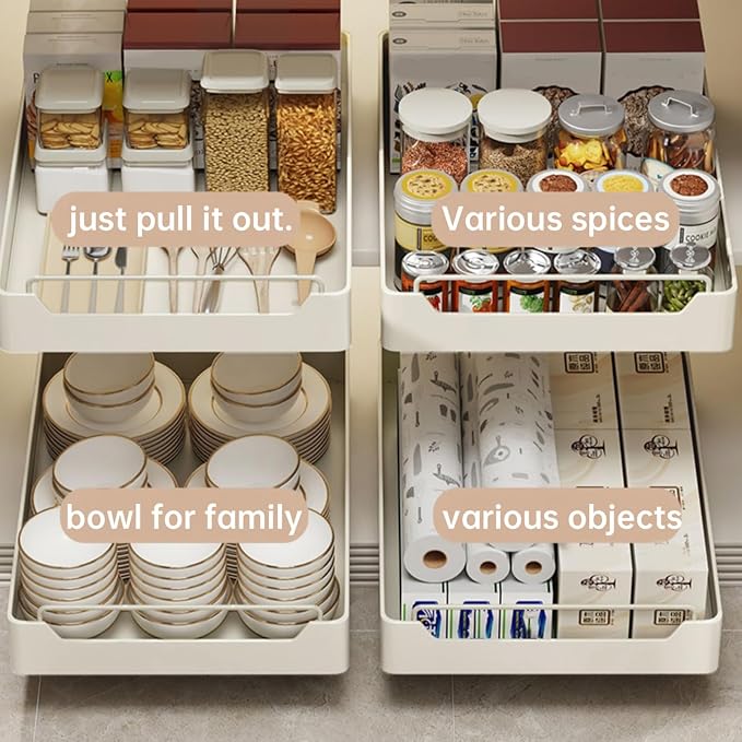 Pull Out Cabinet Organizer Out Drawer Storage Shelves No Drill Or Nailing Needed Pantry Cabinet Roll Out Sliding Drawer Storage Tray Space Saving Solution for,L