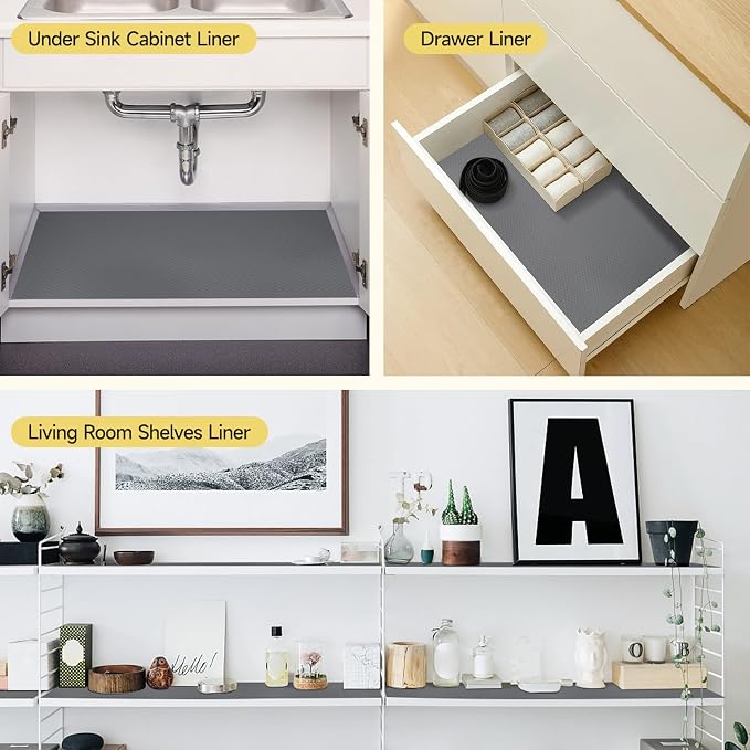WochiTV Adhesive Shelf Liner 30 X 120 Inches Peel and Stick Kitchen Liner for Cabinets, Drawers Removable Protector Mat Waterproof Contact Covering for Dresser Pantry Countertops Shelves, Gray