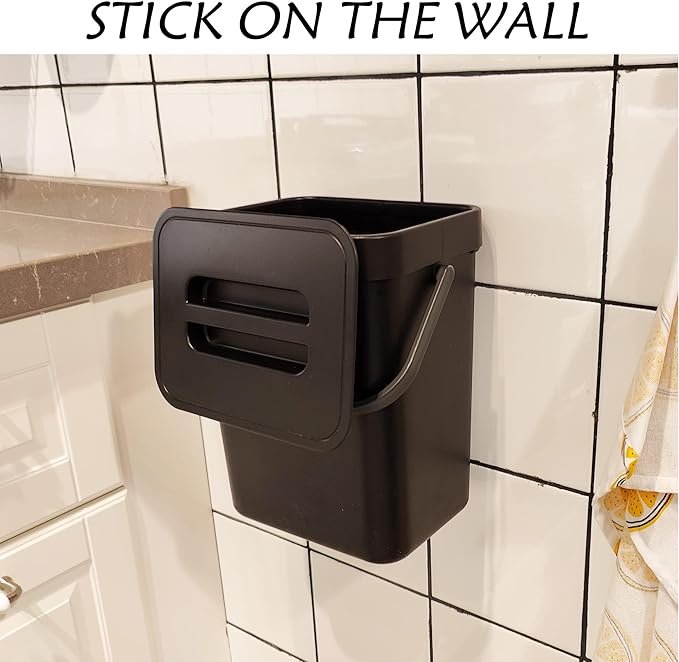 stonespace Kitchen Compost Bin 1.3 Gal Hanging Under Sink Trash Can,Black | Cabinet Door Hanging, Countertop or Under Sink, Food Waste Pail,Odorless No Charcoal Filter