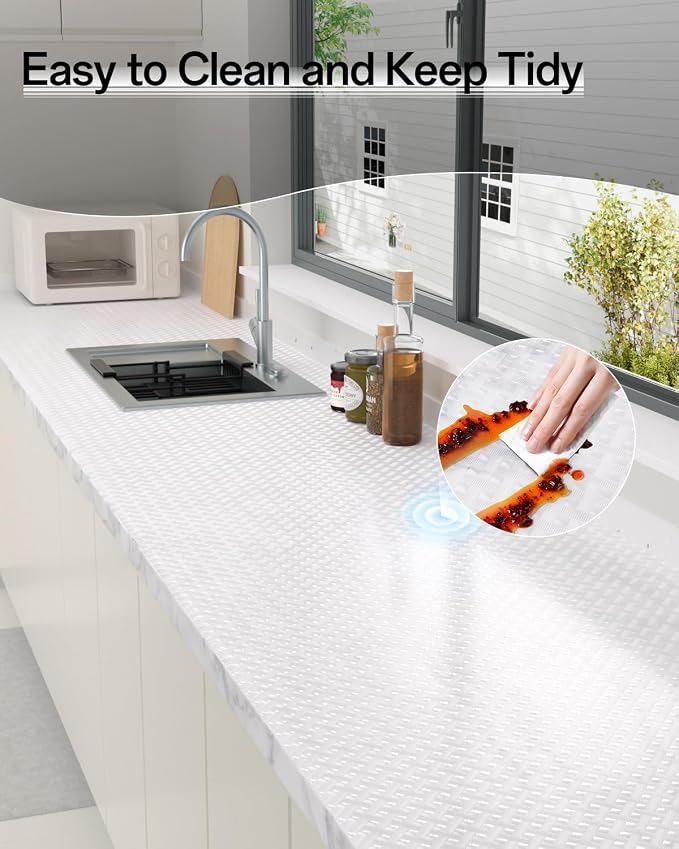 Shelf and Drawer Liner for Kitchen Cabinet, Non-Adhesive 18in x 120in Waterproof Contact Paper Refrigerator Liners Thickened Durable EVA Material Non Slip Mat for Dresser Cupboard Pantry Protector
