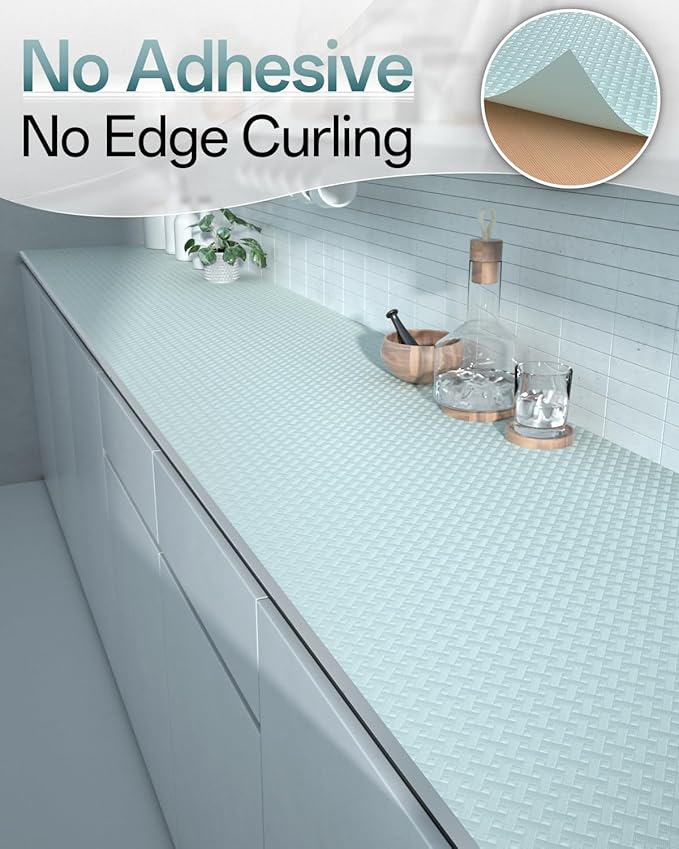 Shelf and Drawer Liner for Kitchen Cabinet, Non-Adhesive 18in x 360in Waterproof Contact Paper Refrigerator Liners Thickened Durable EVA Material Non Slip Mat for Dresser Cupboard Pantry Protector