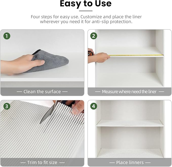 BAGAIL Non-Adhesive Shelf Liner, Thick Strong Grip Drawer Liners for Kitchen Cabinets, Heavy-Duty Easy Cut Cabinet Liners for Shelves, Pantry, Bathroom Cupboards - 12" x 20FT, White