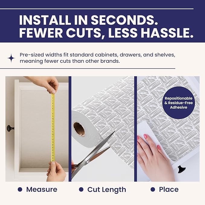Adhesive Shelf Liner — Waterproof Felt Cabinet Liner & Contact Paper for Kitchen Organization — Soft Glide Drawer Liners, Under Sink Mat & Shelf Covers (Crosshatch, 19.5in x 6ft, 2-Pack)