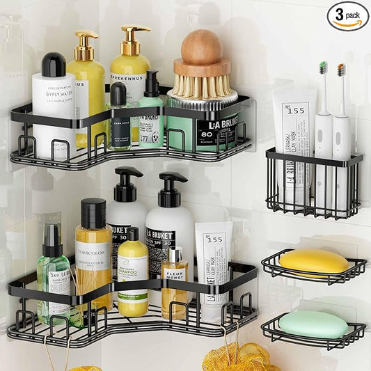 MAXIFFE Corner Shower Caddy (Black XL - 5 Pack)