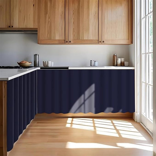 Under Sink Curtain for Closet, Privacy Short Cabinet Curtain Self Stick Adhesive Desk Skirt for Kitchen Classroom, Navy Blue, 47" W x 20" L