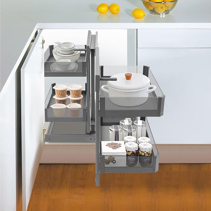 Blind Corner Cabinet Pull Out 2 Tier, Kitchen Cabinet Organizer, Left & Right Open Compatible, Blind Corner Kitchen or Bathroom Cabinets, Height Adjustable