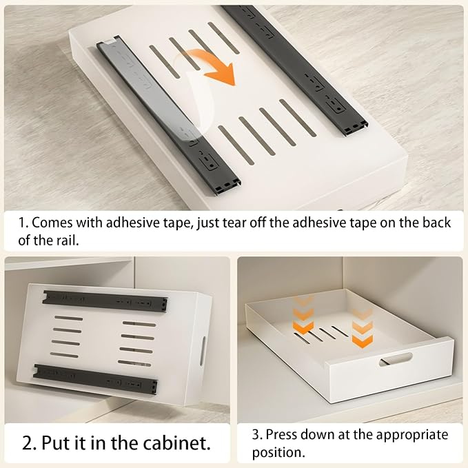 Pull Out Drawers for Cabinets 16.9"Deep, Slide Out Drawers for Kitchen Cabinets Adhesive Pull Out Cabinet Organizer, Cabinet Pull Out Shelves for Kitchen Bathroom and Pantry(Black,11.8"W)