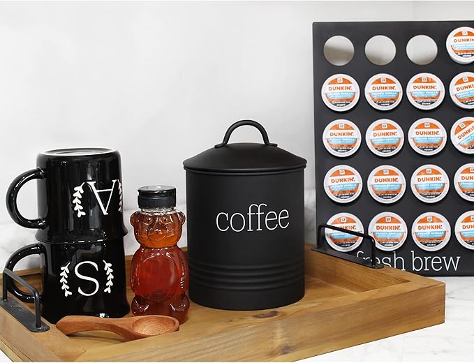 AuldHome Design Enamelware Black Coffee Canister; Modern Farmhouse Style Coffee Storage for Kitchen