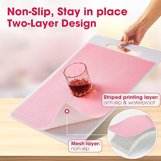 Drawer and Shelf Liner, Non-Slip Kitchen Cabinet Liners Non-Adhesive Thick Strong Grip Waterproof Washable Mats Protect Dresser Shelves Cupboard Bathroom Cabinets, Pink, 12 in X 20 FT