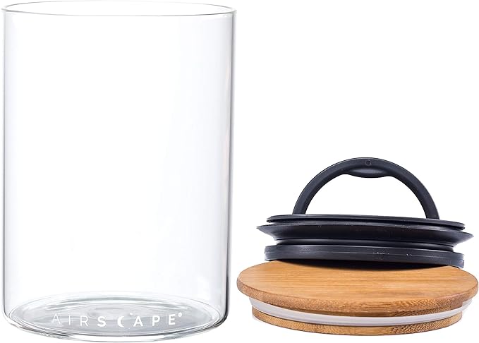 AirScape Glass Food Storage Canister - Glass Storage With US Patented Airless Inner Lid & Bamboo Top Lid - Preserves Food Freshness (Medium 7-Inch)