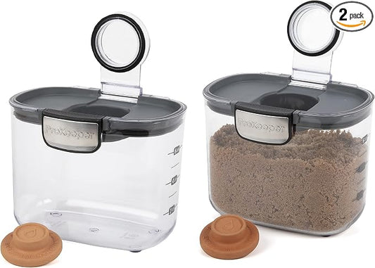 Progressive International ProKeeper+ Clear Plastic Airtight Food Baker's Kitchen Storage Organization Container Canister Set with Magnetic Accessories, 2- Piece Set (Brown Sugar 1.4-Quart)