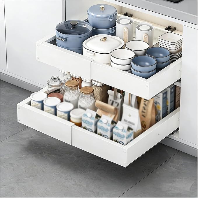 1/2 Pack Pull Out Cabinet Organiser, Extendable Slide Out Drawers, No Drilling and Nailing, for Kitchen Cupboard, Living Room, Home(Size:2 Pack,Color:White)