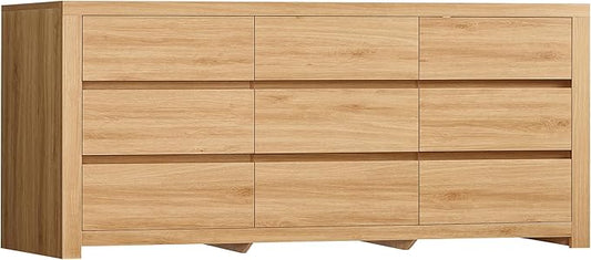 TEENFON 63" Dresser for Bedroom with 9 Drawers, Modern Dressers & Chests of Drawers with Metal Handles, Wooden Dresser TV Stand, Bedroom Dressers, for Bedroom, Hallway, Natural