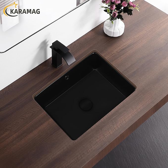 18 Inch Matte Black Undermount Bathroom Sink Small Rectangle Undermount Sink Black Under Counter Bathroom Sinks with Overflow (18-1/2"x14")