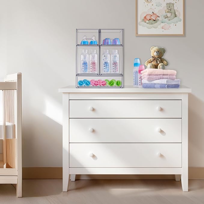 Sorbus Wide Stackable Acrylic Storage Drawers, 2 Pack Clear Plastic Organizer Bins for Baby Bottles, Makeup, Bathroom, Vanity & Countertop Organization, Pull-Out Drawer Design for Cabinets & Pantry
