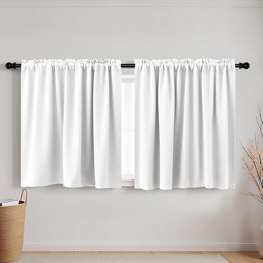 KOUFALL White Rod Pocket Blackout Tier Short Curtains 52x36 Inch Length