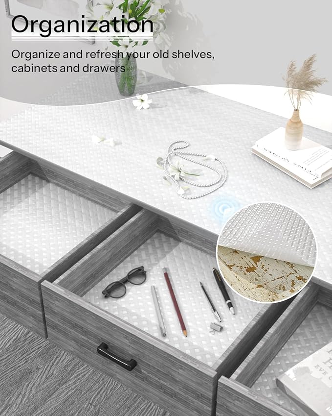 Shelf and Drawer Liner for Kitchen Cabinet, Non-Adhesive 24in x 360in Waterproof Contact Paper Refrigerator Liners Thickened Durable EVA Material Non Slip Mat for Dresser Cupboard Pantry Protector