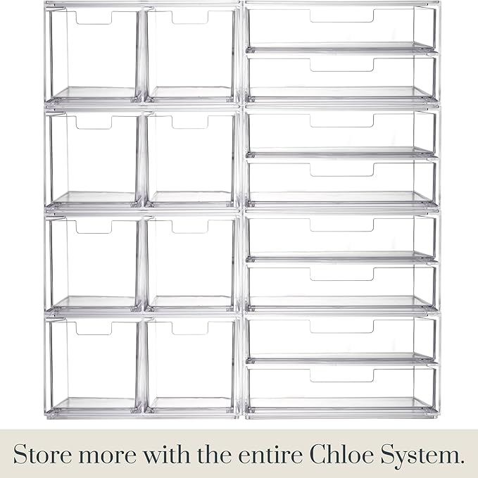STORi Stackable Desk Organizer Drawers, Clear Pen Pencil Makeup Brush Holder for Desktops and Vanities, 4 Multi-size Drawers (Made in USA)