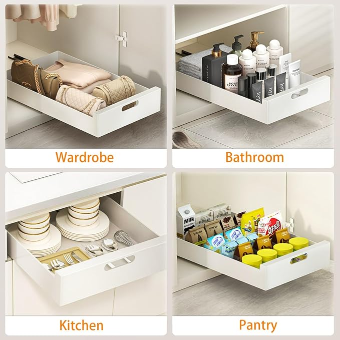 Pull Out Drawers for Cabinets 16.9"Deep, Slide Out Drawers for Kitchen Cabinets Adhesive Pull Out Cabinet Organizer, Cabinet Pull Out Shelves for Kitchen Bathroom and Pantry(Black,15.7"W)