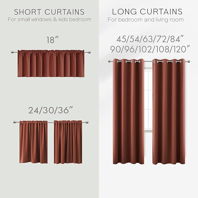 KOUFALL Terracotta Curtains for Kitchen Window,Short Blackout Boho Curtains for Bedroom 2 Panels,Rust Color,36 Inch Length