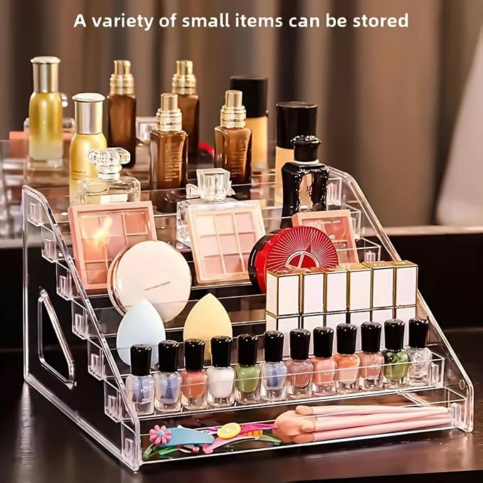 Nail Polish Rack, 7 Layers Clear Acrylic Nail Polish Storage Organizer Display, Freestanding Makeup Caddy for Sunglasses, Cosmetics