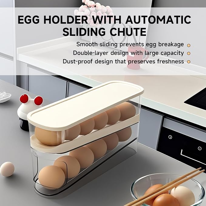 Rolling Egg Holder for Fridge, Egg Dispenser for Refrigerator, Automatic Rolling Storage Container for Countertop, Kitchen & Outdoor Use (3.35"x3.74"x11.02") 1 Pack