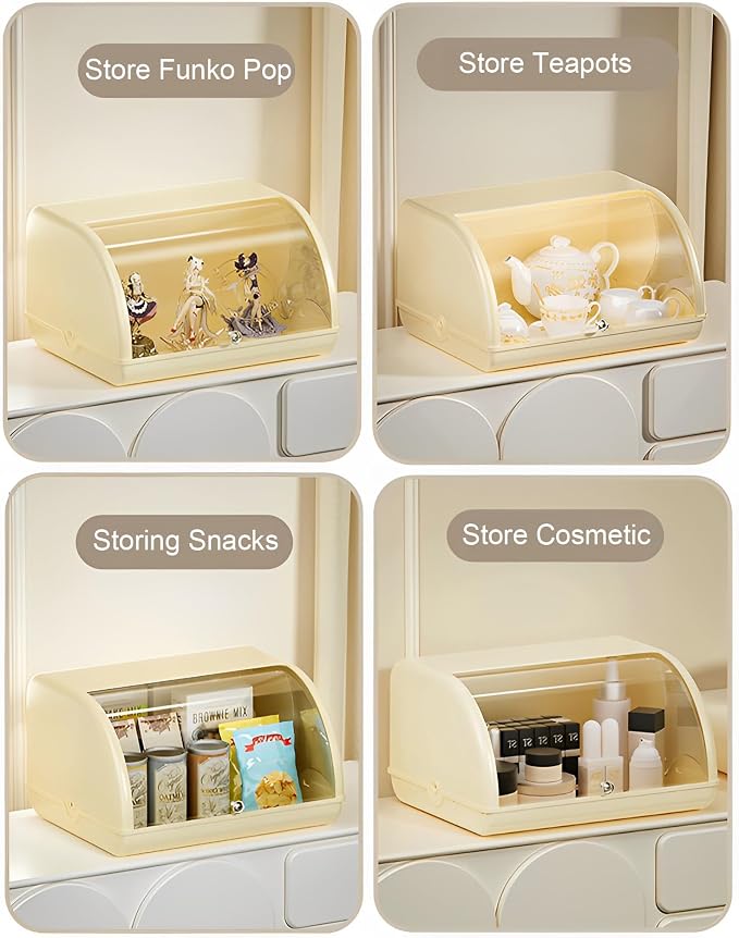 Gagee Bread Box for Kitchen Countertop,Acrylic Bread Storage Container for Homemade Bread,Cookies, Bagels, Muffins, Bread Holder with Roll Top Lid,Beige
