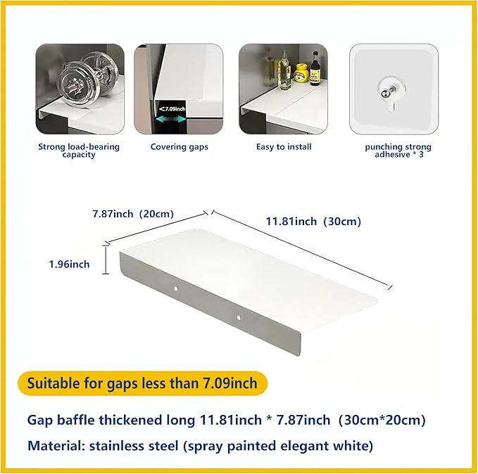 Metal Kitchen Refrigerator Gap Partition Side Panel For Crack Behind Refrigerator Kitchen Partition Panel No Drill Countertop Gap Extension Board(White,11.81 * 7.87inch)