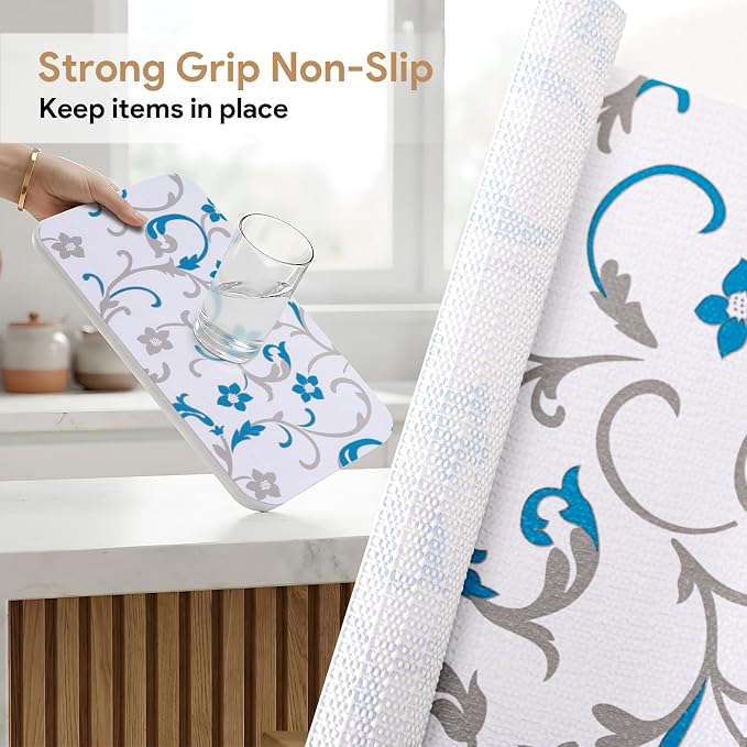 Shelf Liners Non Adhesive 17.7'' X 96'' Drawer Liner for Kitchen Cabinets, Waterproof Shelf Liners Durable Anti-Slip for Kitchen Cabinets Cupboard Liner