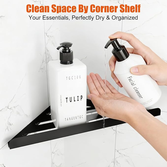 Fikoksol Shower Caddy, 4 Pack Bathroom Corner Shelf, Triangle Shelf Storage for Bathroom Shower, Black Metal Shower Shelf & Rustproof Wall Mounted Adhsive Glue Organizer Accessories and Essentials