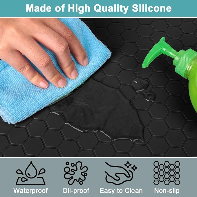 Under Sink Mats for Kitchen Waterproof 31" x 22", Silicone Under Sink Mat and Protectors, Under The Sink Organizer for Kitchen and Bathroom Black
