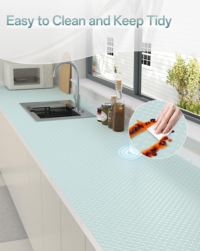 Shelf and Drawer Liner for Kitchen Cabinet, Non-Adhesive 24in x 360in Waterproof Contact Paper Refrigerator Liners Thickened Durable EVA Material Non Slip Mat for Dresser Cupboard Pantry Protector
