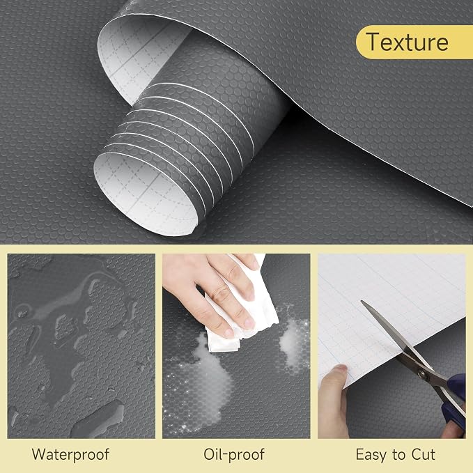 WochiTV Adhesive Shelf Liner 23.6 X 360 Inches, Peel and Stick Kitchen Liner for Cabinets Drawers Removable Protector Mat Waterproof Contact Covering for Dresser Pantry Countertops Shelves, Gray
