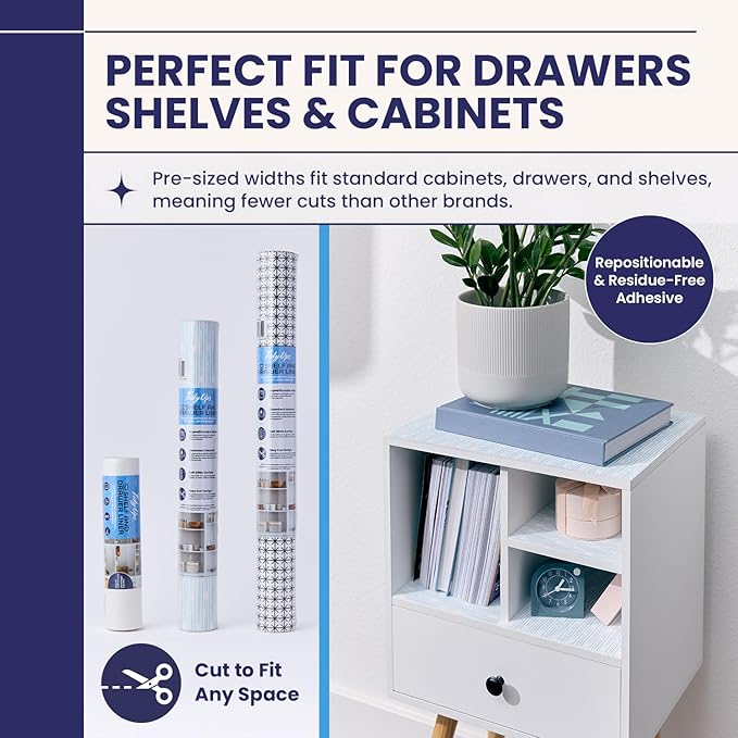 Adhesive Shelf Liner — Waterproof Felt Cabinet Liner & Contact Paper for Kitchen Organization — Soft Glide Drawer Liners, Under Sink Mat & Shelf Covers (Blue Current, 10.75in x 6ft, 2-Pack)