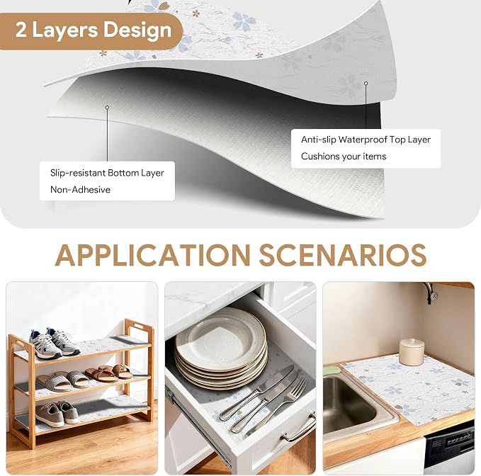Non Adhesive Shelf Liner 10Rolls*17.7'' X 96'' Drawer Liner for Kitchen Cabinets, Waterproof Shelf Liners Durable Anti-Slip for Kitchen Cabinets Cupboard Liner