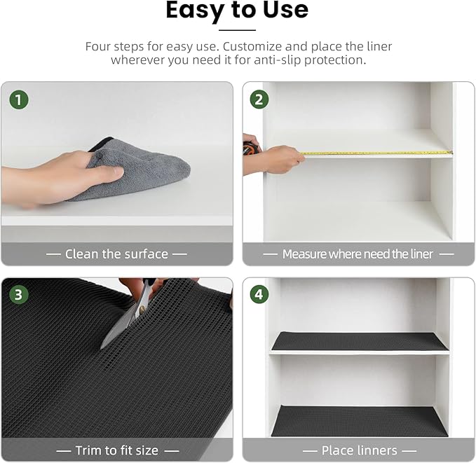 BAGAIL Non-Adhesive Shelf Liner, Thick Strong Grip Drawer Liners for Kitchen Cabinets, Heavy-Duty Easy Cut Cabinet Liners for Shelves, Pantry, Bathroom Cupboards - 24" x 30FT, Black